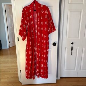 Red Kimono with White Symbols